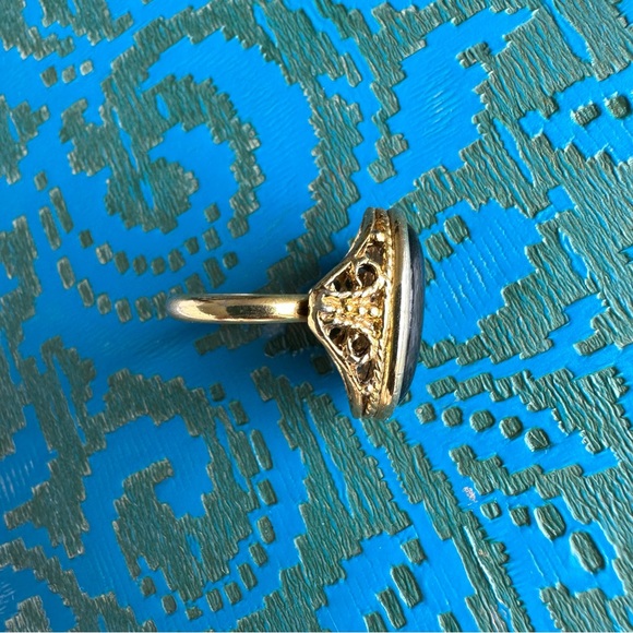 Avante Vintage Ring Green Glass Gold Tone Victorian Jewel Cocktail Ring 4-6 - Picture 4 of 5